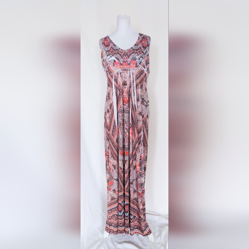 Apt. 9 Womens Size Medium Sleeveless Maxi Dress Orange Brown Stretch Rhinestone
